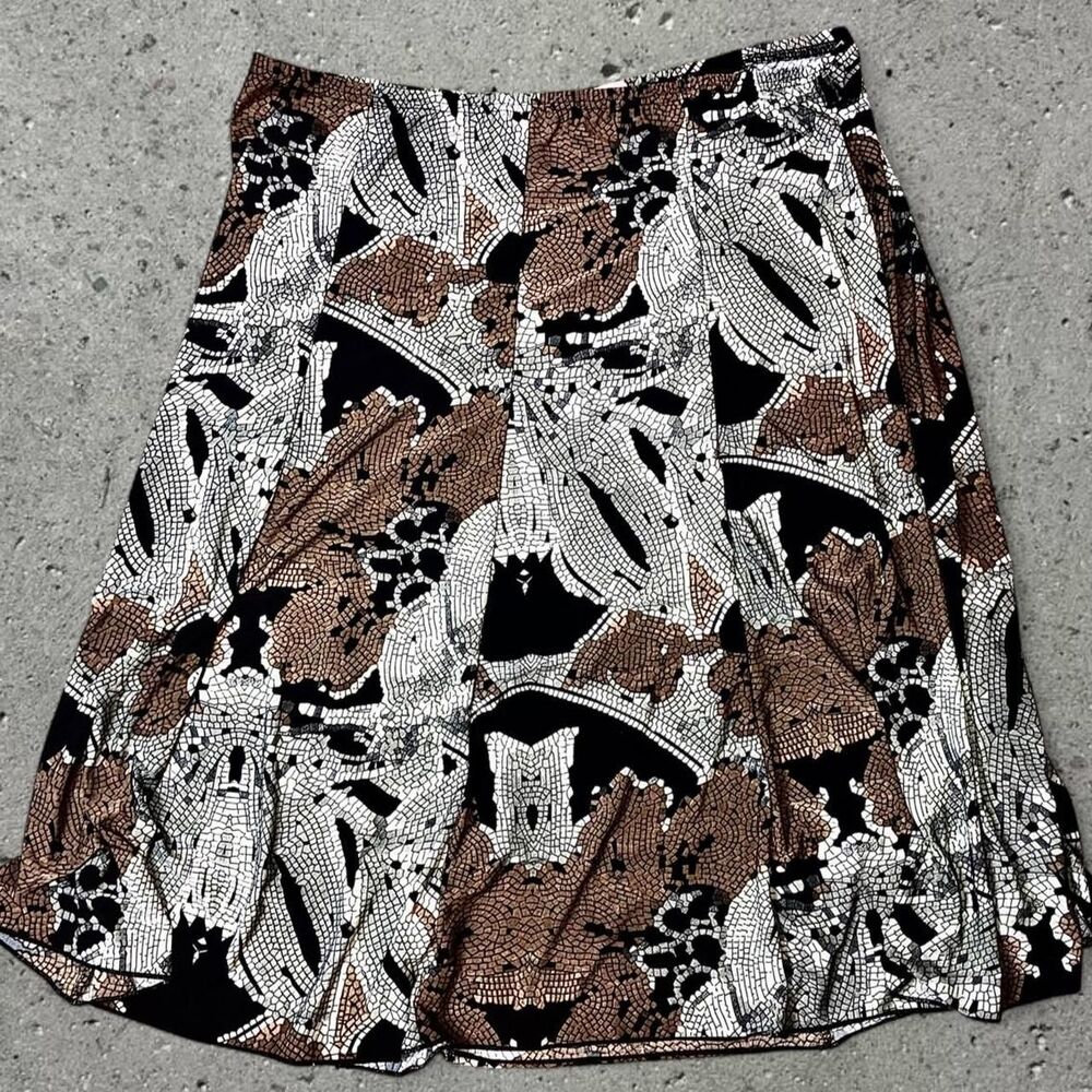 Y2K brown, black & white abstract floral print maxi skirt 2X
